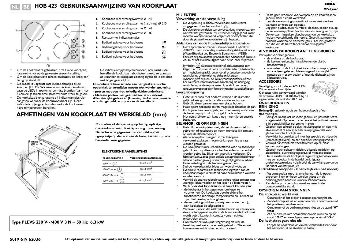 Mode d'emploi WHIRLPOOL HOB 423/S