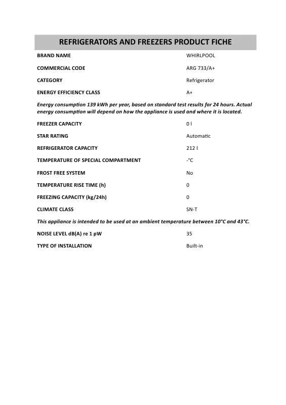 Mode d'emploi WHIRLPOOL KRI 2103 A