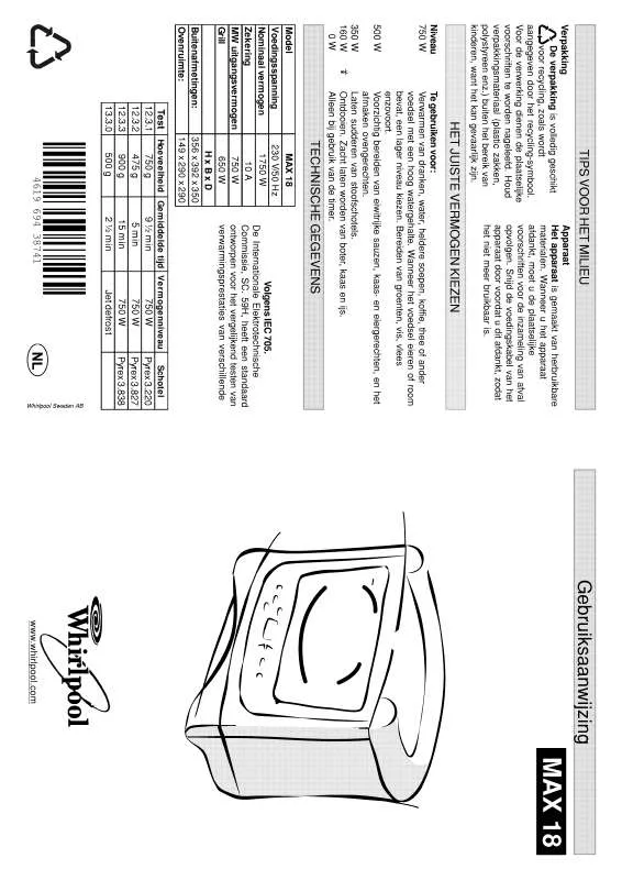 Mode d'emploi WHIRLPOOL MAX 18/BL