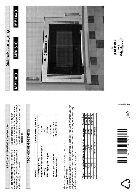 Mode d'emploi WHIRLPOOL MBI 610 S