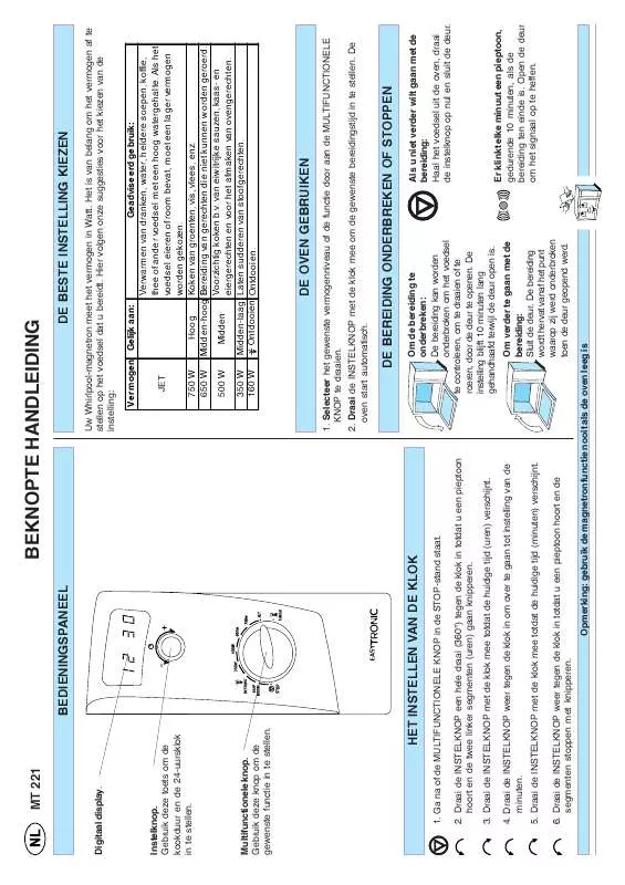 Mode d'emploi WHIRLPOOL MT 221/SL