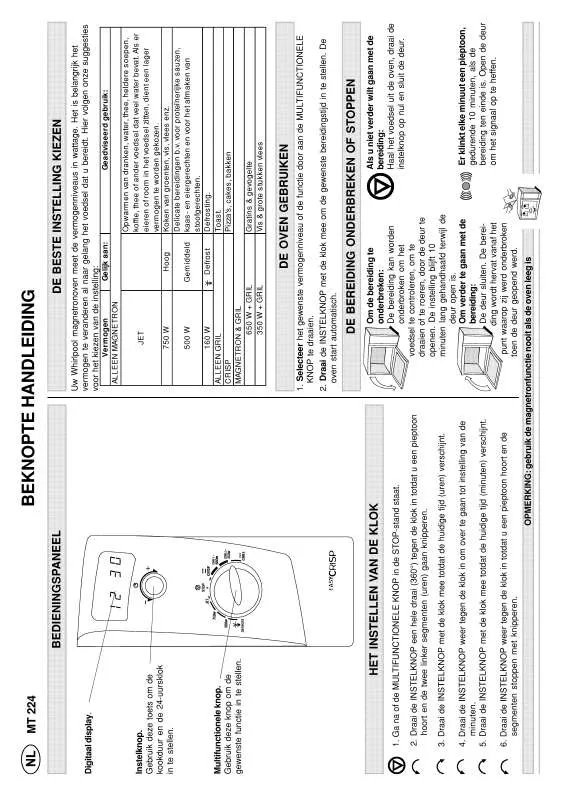 Mode d'emploi WHIRLPOOL MT 224/WH