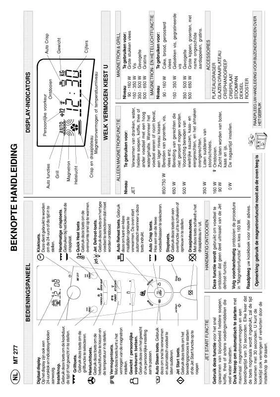 Mode d'emploi WHIRLPOOL MT 277/BLANC