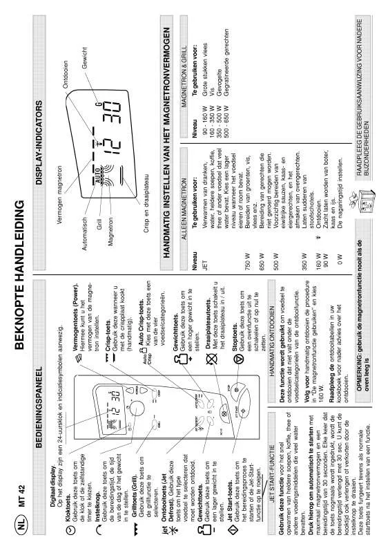 Mode d'emploi WHIRLPOOL MT 42 / WHITE