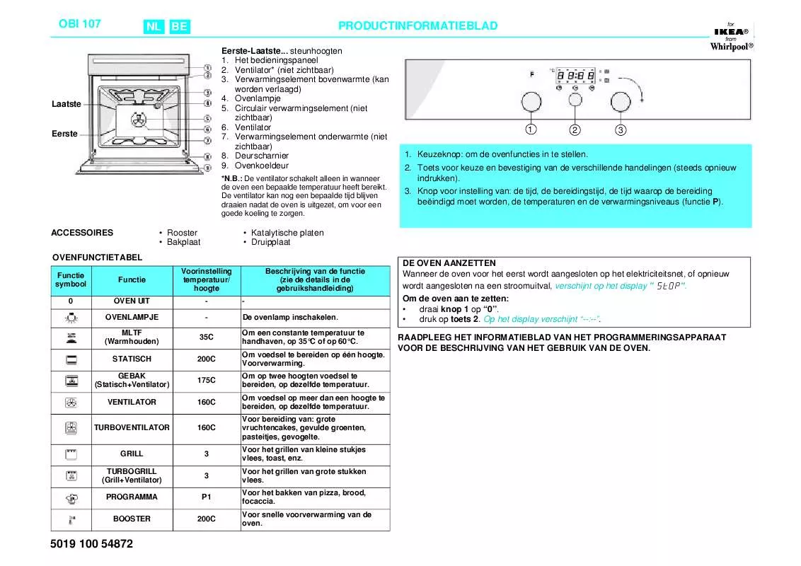 Mode d'emploi WHIRLPOOL OBI 107 W