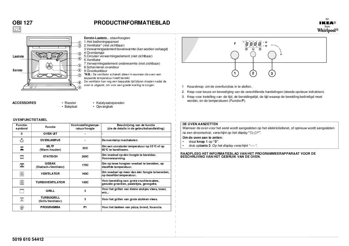 Mode d'emploi WHIRLPOOL OBI 127 S