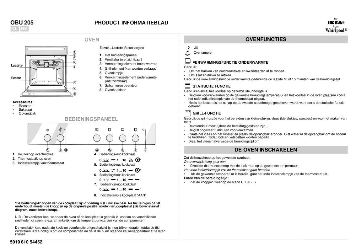 Mode d'emploi WHIRLPOOL OBU 205 S