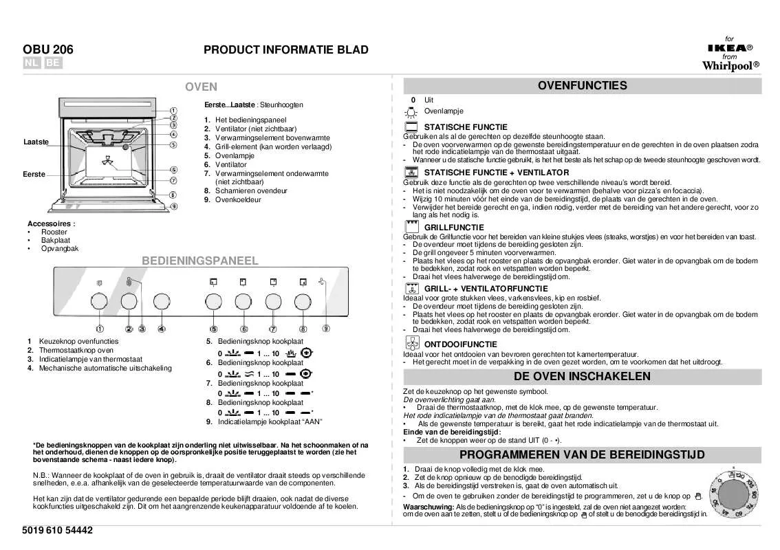 Mode d'emploi WHIRLPOOL OBU 206 B