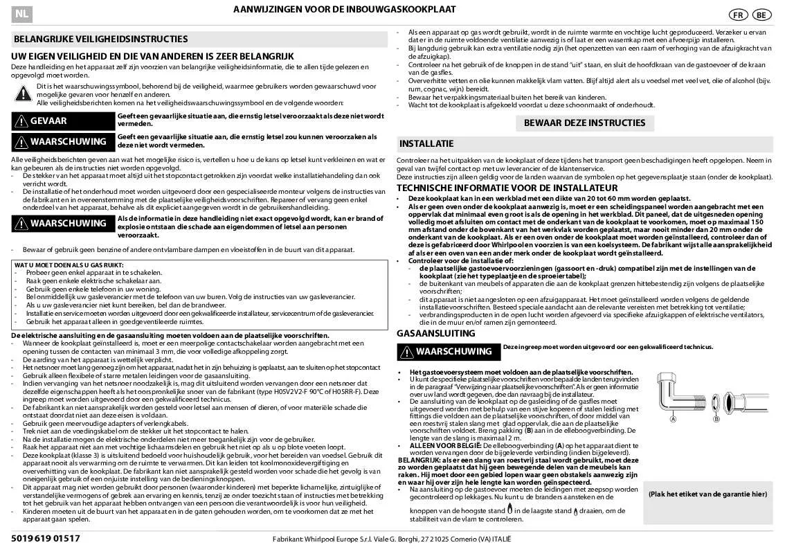 Mode d'emploi WHIRLPOOL PGS 300/WH