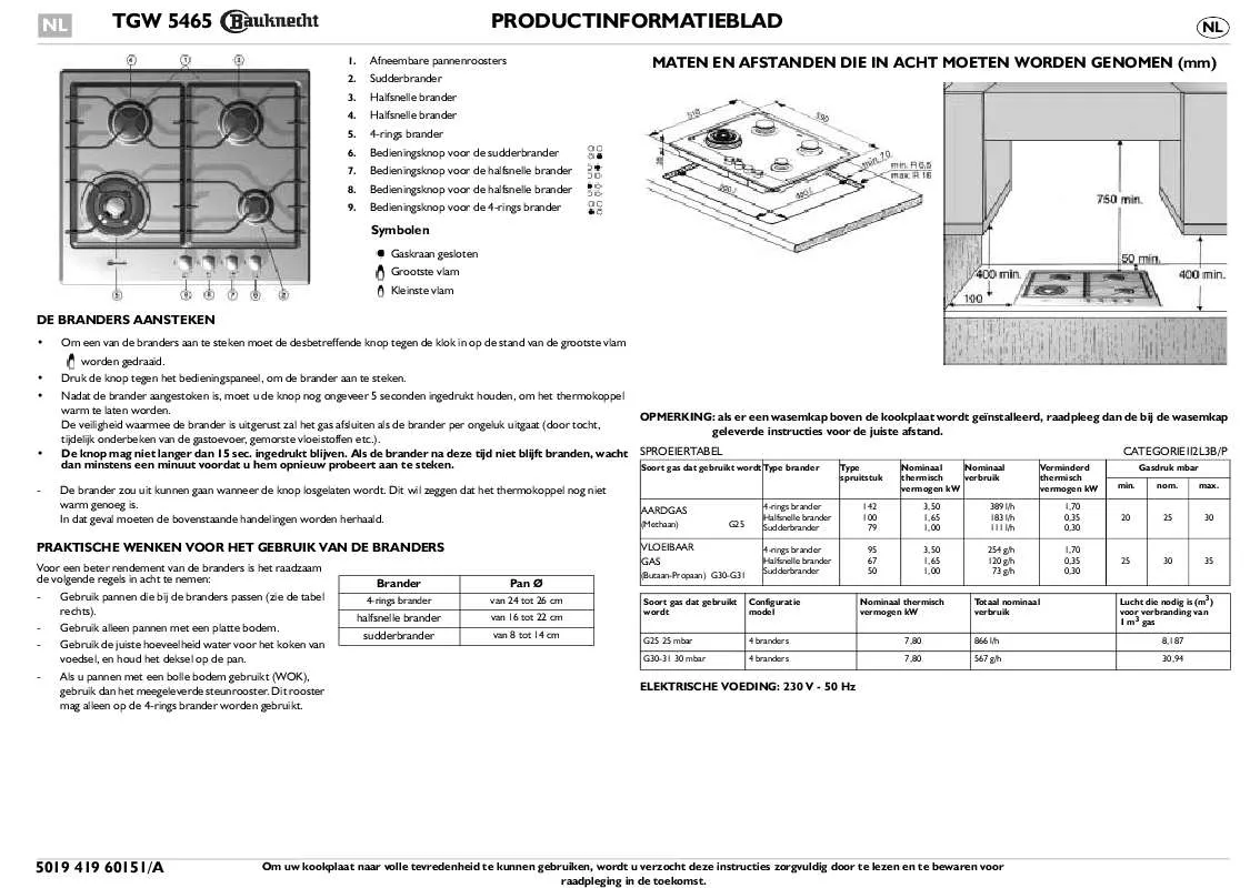 Mode d'emploi WHIRLPOOL TGW 5465 IN