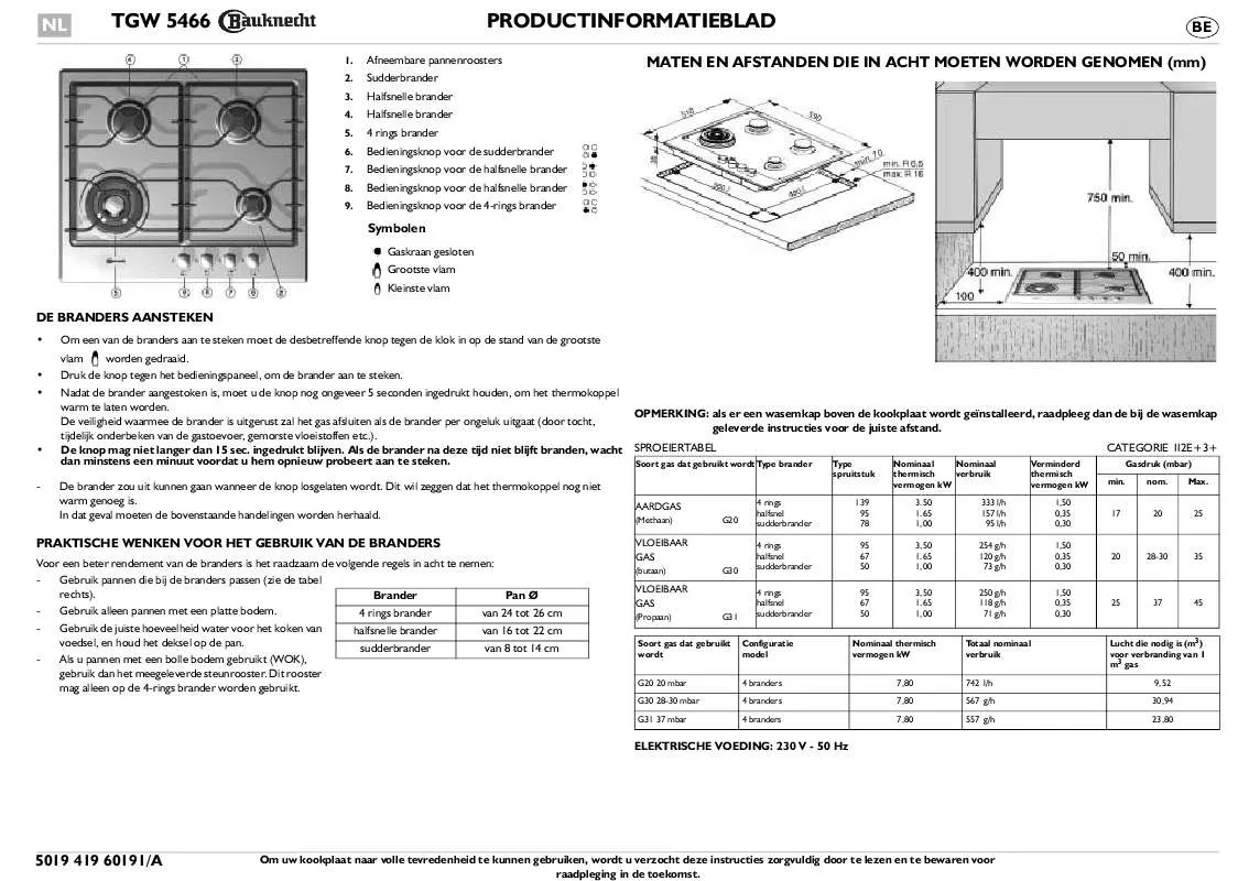 Mode d'emploi WHIRLPOOL TGW 5466 IN