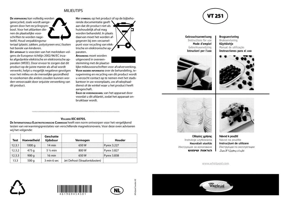 Mode d'emploi WHIRLPOOL VT 251 / BL