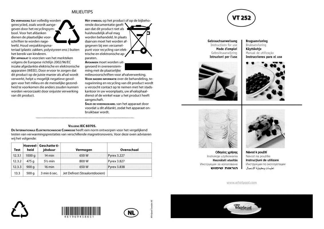 Mode d'emploi WHIRLPOOL VT 252 / SL