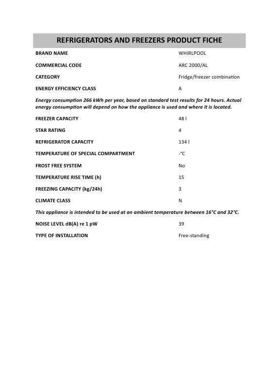 Mode d'emploi WHIRLPOOL WBA3327 NF IX